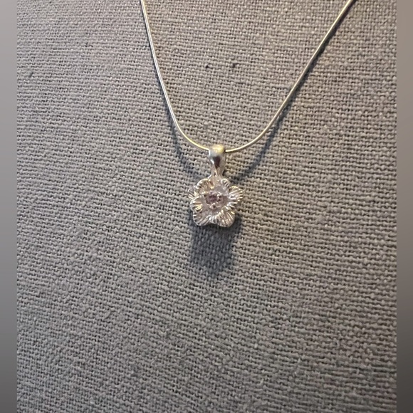 2 for 1 Genuine Diamond Floating Heart and Pink CZ Crystal Flower Necklace Set - Picture 8 of 9